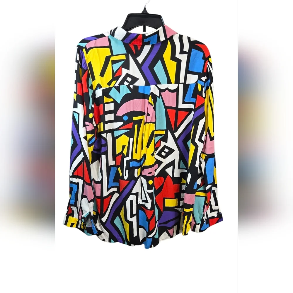 Big Dart Colorful Geometric Retro Womens Button-Up Shirt